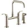 Bridge Faucet with Square Spout and Industrial Handle in Polished Nickel Finish