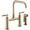 Bridge Faucet with Square Spout and Knurled Handle in Luxe Gold Finish