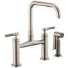 Bridge Faucet with Square Spout and Knurled Handle in Stainless Finish
