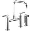 Bridge Faucet with Square Spout and Knurled Handle in Chrome Finish
