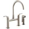 Bridge Faucet with Arc Spout and Industrial Handle in Stainless Finish