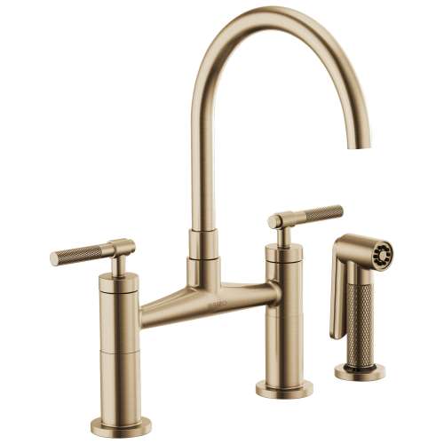 Bridge Faucet with Arc Spout and Knurled Handle in Luxe Gold Finish