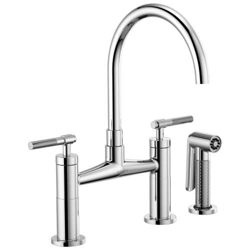 Bridge Faucet with Arc Spout and Knurled Handle in Chrome Finish