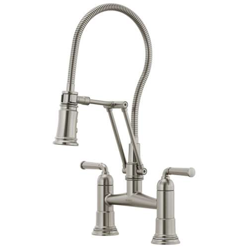 62174LF-SS-M Rook 1.8 GPM Articulating Bridge Faucet with Finished Hose in Stainless Finish
