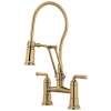 1.8 GPM Articulating Bridge Faucet with Finished Hose in Polished Gold Finish