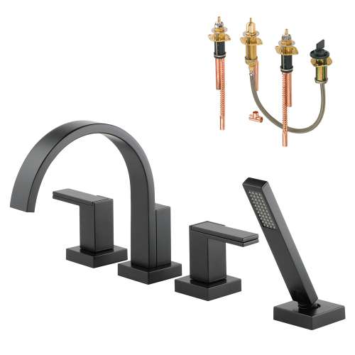 Roman Tub Trim Kit With Handles and Hand Shower in Matte Black