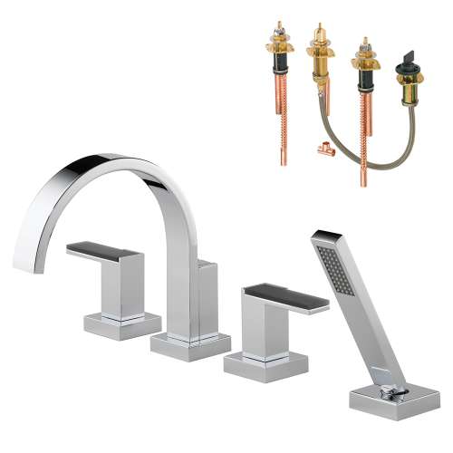 Roman Tub Trim Kit With Handles, Solar Gray Glass Accents, and Hand Shower in Polished Chrome