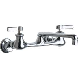 540-LDE35ABCP Wall Mounted Manual ECAST Sink Faucet with Adjustable Centers, Less Dish, Softflo Aerator with Adapter in Polished Chrome