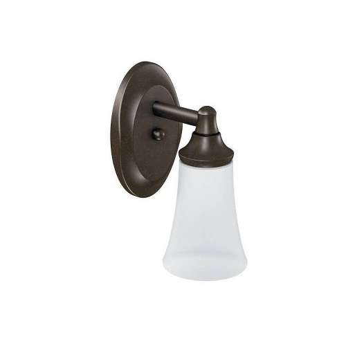Single Light Bathroom Sconce with Frosted Shade in Oil Rubbed Bronze