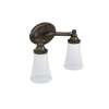 2 Light Bathroom Sconce with Frosted Shades in Oil Rubbed Bronze