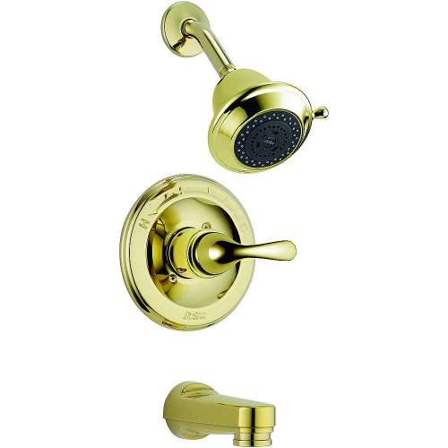 Pressure Balanced Bath and Shower Trim with Single Function Shower Head in Polished Brass