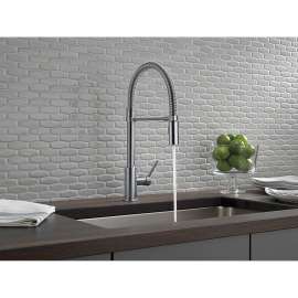 Single Handle Pull-Down Kitchen Faucet With Spring Spout in Arctic Stainless Finish
