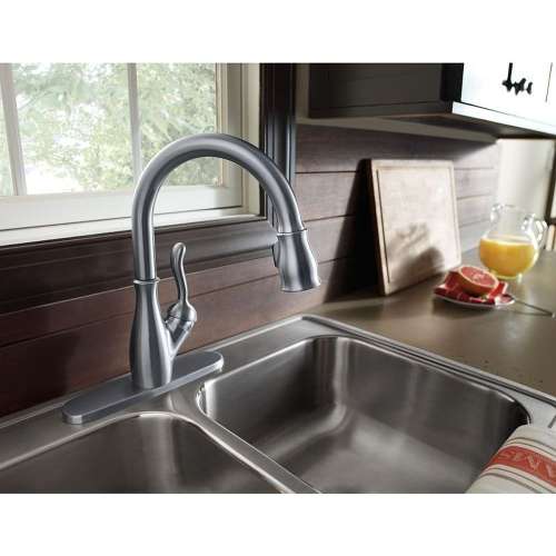 Leland 9178-AR-DST Single Handle Pull-Down Kitchen Faucet in Arctic Stainless