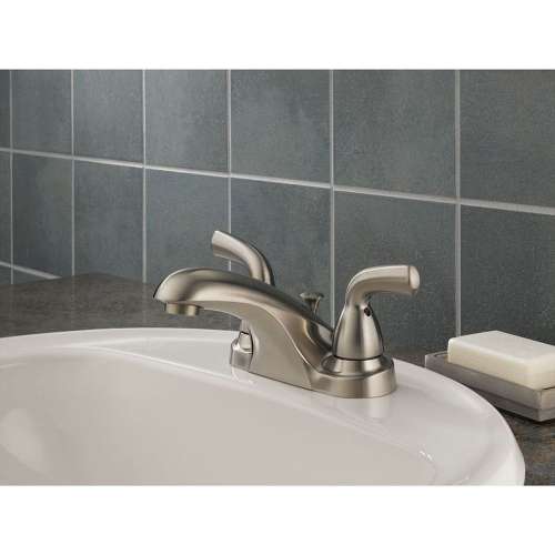 Two Handle Centerset Lavatory Faucet in Brilliance Stainless