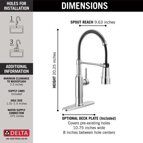 18804Z-DST Theodora Single Handle Pull Down Spring Kitchen Faucet, Chrome