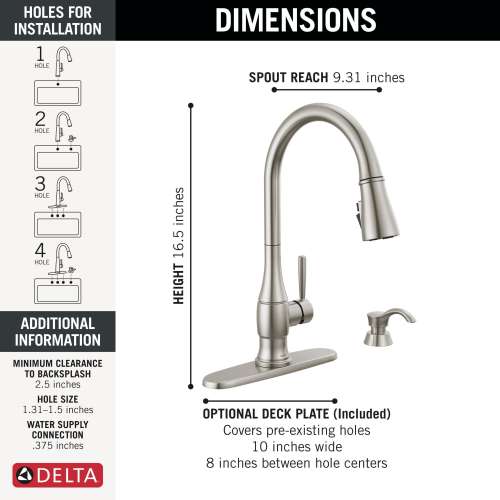 19831Z-SPSD-DST Hazelwood Single Handle Pull Down Kitchen Faucet with Soap Dispenser and ShieldSpray Technology, Spotshield Stainless