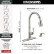 19877Z-SPSD-DST Capertee Single Handle Pull Down Kitchen Faucet with Soap Dispenser and ShieldSpray Technology, Spotshield Stainless
