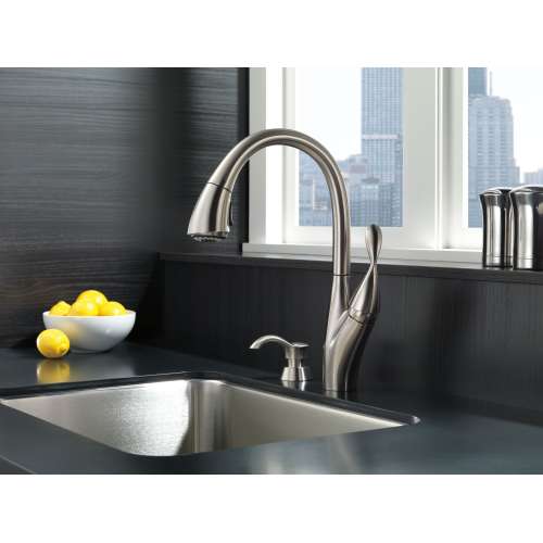 19932Z-SPSD-DST Berkley Single Handle Pull Down Kitchen Faucet with MagnaTite and Soap Dispenser, Spotshield Stainless