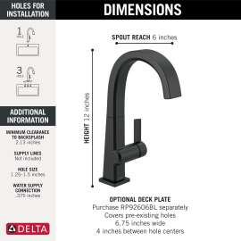 1993LF-BL Pivotal Single Handle Bar Faucet, Matte Black
