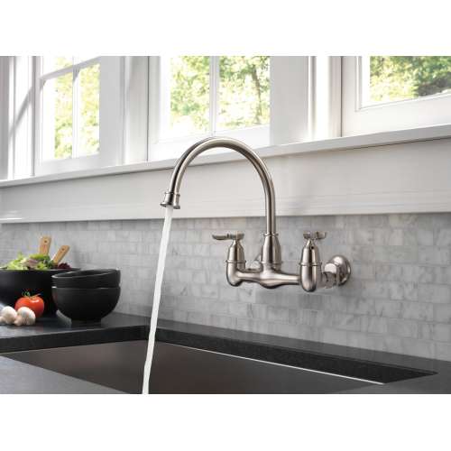 22722LF-SS Corin Two Handle Wall Mounted Kitchen Faucet, Stainless