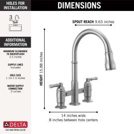 2390L-AR-DST Broderick Two Handle Pull Down Bridge Kitchen Faucet