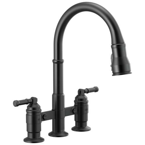 2390L-BL-DST Broderick Two Handle Pull Down Bridge Kitchen Faucet, Matte Black
