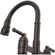 2390L-RB-DST Broderick Two Handle Pull Down Bridge Kitchen Faucet, Venetian Bronze