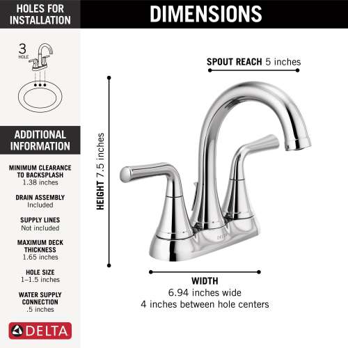 2533LF-TP Kayra Two Handle Tract Pack Centerset Bathroom Faucet, Chrome