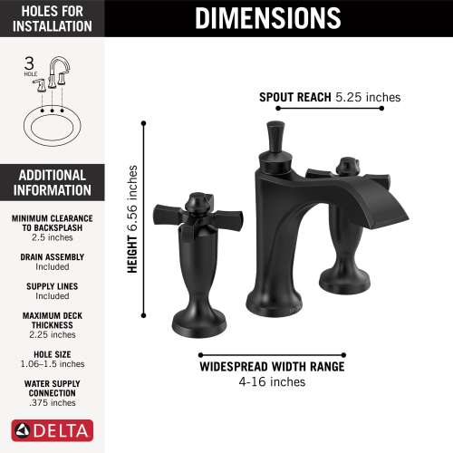 3557-BLMPU-DST Dorval Two Handle Widespread Bathroom Faucet, Matte Black
