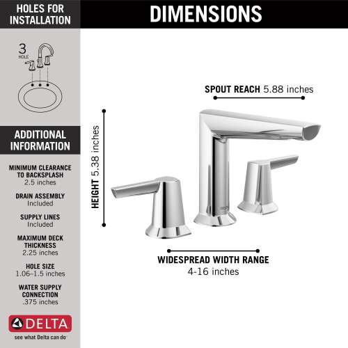 3571-PR-MPU-DST Galeon Two Handle Widespread Bathroom Faucet, Lumicoat Chrome