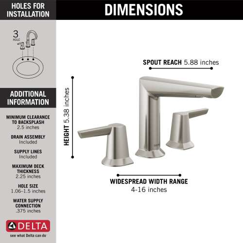 3571-SS-PR-MPU-DST Galeon Two Handle Widespread Bathroom Faucet, Lumicoat Stainless