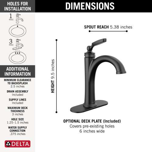 532-BLMPU-DST Woodhurst Single Handle Bathroom Faucet, Matte Black