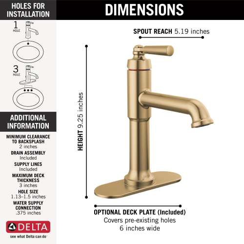 536-CZMPU-DST SAYLOR Single Handle Bathroom Faucet, Champagne Bronze