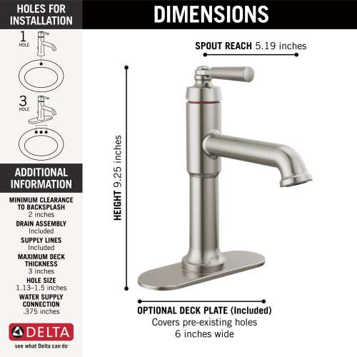 536-SSMPU-DST SAYLOR Single Handle Bathroom Faucet, Stainless