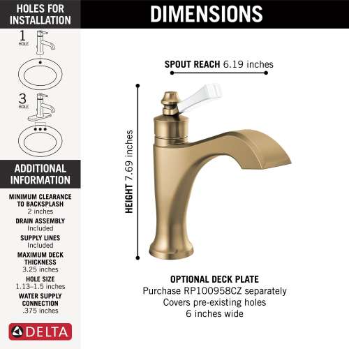 556-GSMPU-DST Dorval Single Handle Bathroom Faucet, Champagne Bronze and Porcelain