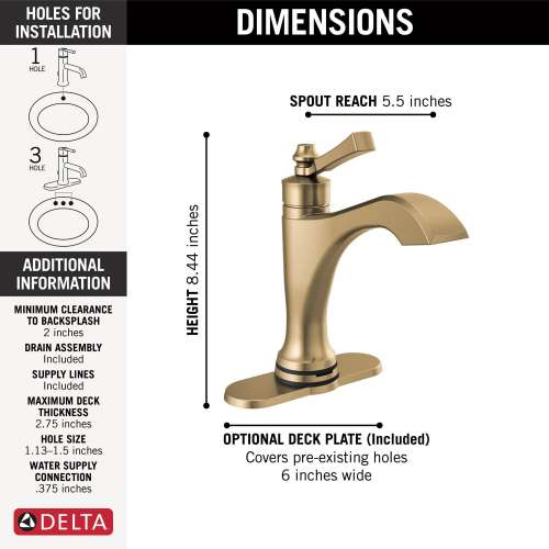 556T-CZ-DST Dorval Single Handle Touch20 Bathroom Faucet, Champagne Bronze