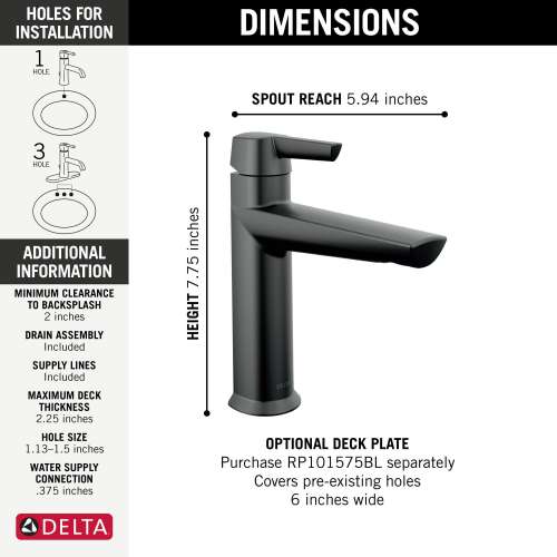 571-BLMPU-DST Galeon Single Handle Bathroom Faucet, Matte Black