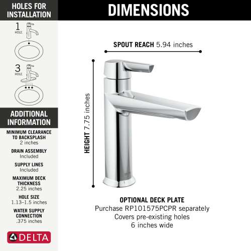 571-PR-MPU-DST Galeon Single Handle Bathroom Faucet, Lumicoat Chrome