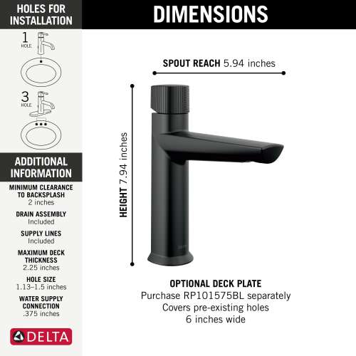 573-BLMPU-DST Galeon Single Handle Bathroom Faucet, Matte Black