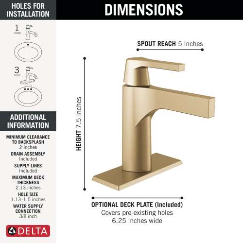 574-CZMPU-DST Zura Single Handle Bathroom Faucet, Champagne Bronze