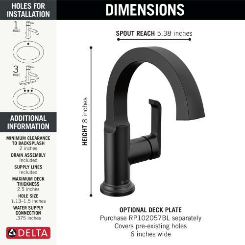 588SH-BL-DST Tetra Single Handle Bathroom Faucet, Matte Black