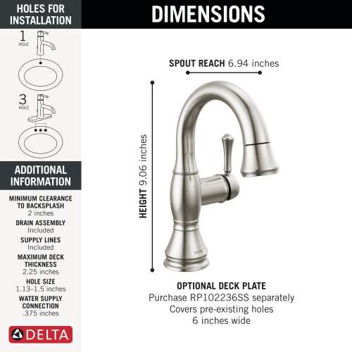 597-SSPD-DST Cassidy Single Handle Pull Down Bathroom Faucet, Stainless