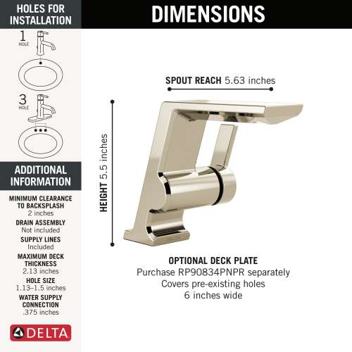 599-PN-PR-LPU-DST Pivotal Single Handle Bathroom Faucet, Lumicoat Polished Nickel