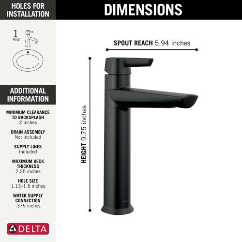 671-BL-DST Galeon Single Handle Mid-Height Bathroom Faucet, Matte Black