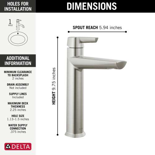 671-SS-PR-DST Galeon Single Handle Mid-Height Bathroom Faucet, Lumicoat Stainless