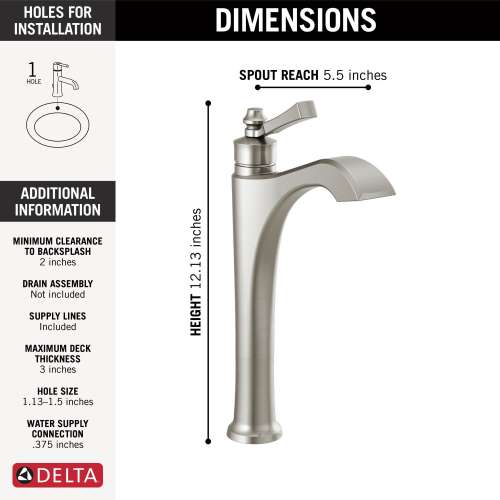 756-SS-DST Dorval Single Handle Vessel Bathroom Faucet, Stainless