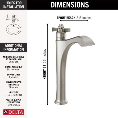 757-SS-DST Dorval Single Handle Vessel Bathroom Faucet, Stainless
