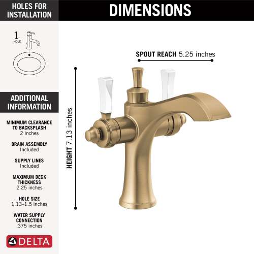 856-GS-DST Dorval Two Handle Single Hole Monoblock Bathroom Faucet, Champagne Bronze and Porcelain