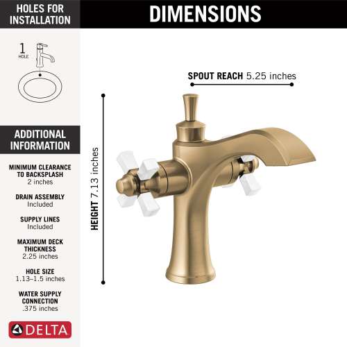 857-GS-DST Dorval Two Handle Single Hole Monoblock Bathroom Faucet, Champagne Bronze and Porcelain