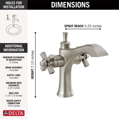 857-SS-DST Dorval Two Handle Single Hole Monoblock Bathroom Faucet, Stainless